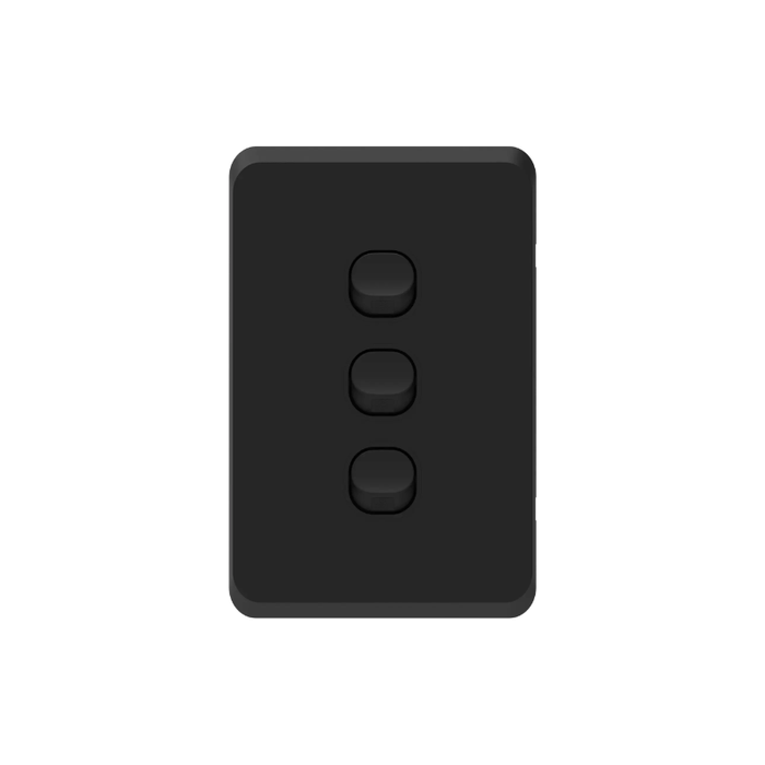 iluxlite 3 Gang Switch Black Base Black Cover Gloss