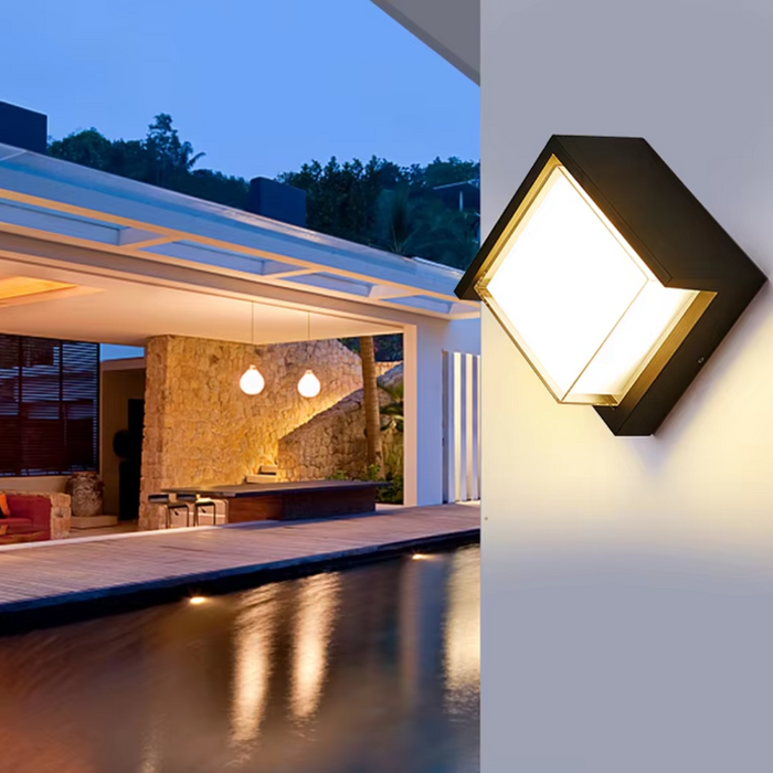 CUMON 12W Square Black LED Outdoor Light - 160x160mm, IP54, 3000K