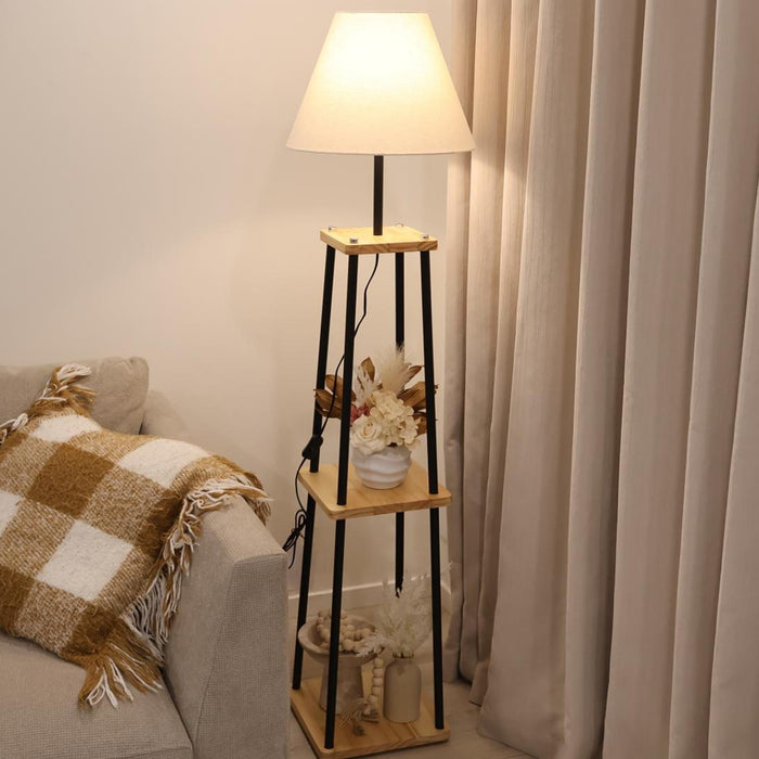 AUREST Wood & Metal Floor Lamp with Shelf – E27, 25W Max Free AKL Shipping