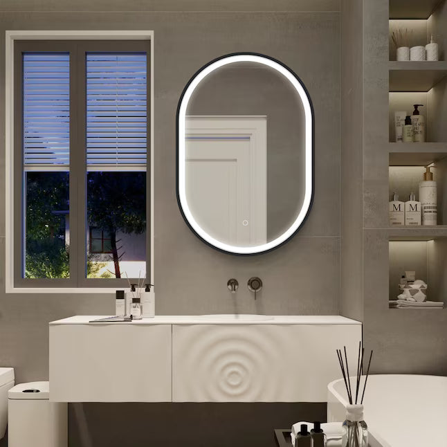 Black Frameless Wax Gourd Shaped LED Mirror 500×800mm Anti-Fog