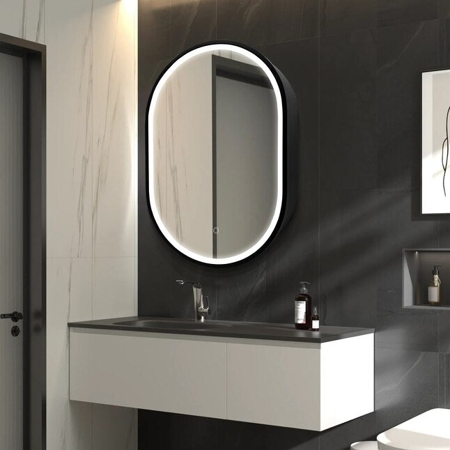 Black Frameless Wax Gourd Shaped LED Mirror 500×800mm Anti-Fog