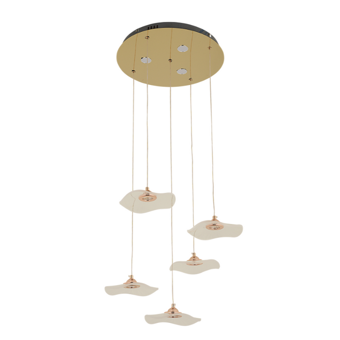 LOTUS LEAF Modern Acrylic 5 Head LED Pendant Light Golden
