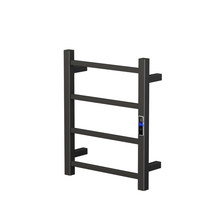 Black Electric Heated Towel Rail 4 Bar 400mm Timer & Temp Control IPX2