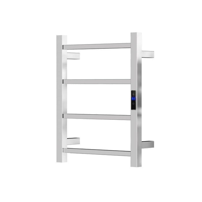 Silver Electric Heated Towel Rail 4 Bar 400mm Timer & Temp Control IPX2
