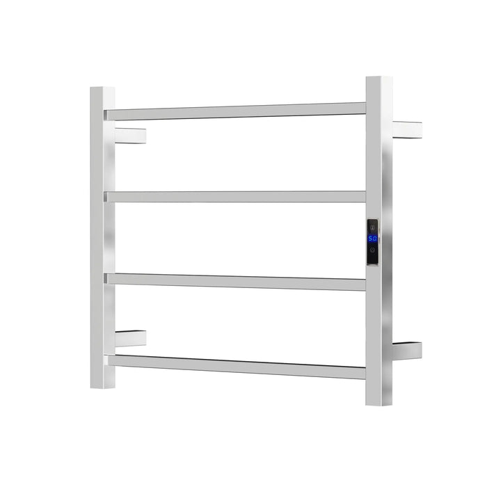 Silver Electric Heated Towel Rail 4 Bar 600mm Timer & Temp Control IPX2