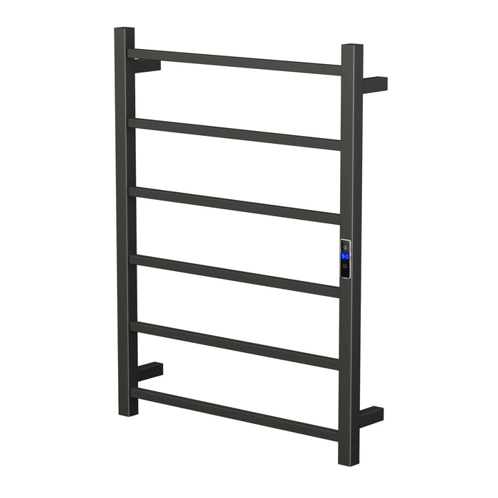 Black Electric Heated Towel Rail 6 Bar 400mm Timer & Temp Control IPX2