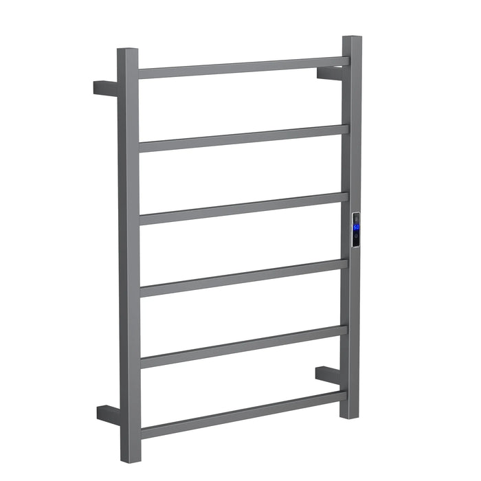 Gun Metal Electric Heated Towel Rail 6 Bar 600mm Timer & Temp Control IPX2