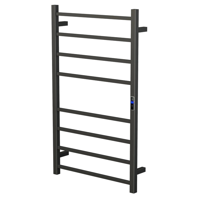 Black Electric Heated Towel Rail 8 Bar 600mm Timer & Temp Control IPX2