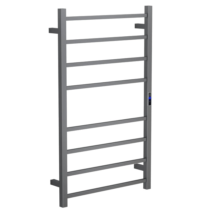 Gun Metal Electric Heated Towel Rail 8 Bar 600mm Timer & Temp Control IPX2