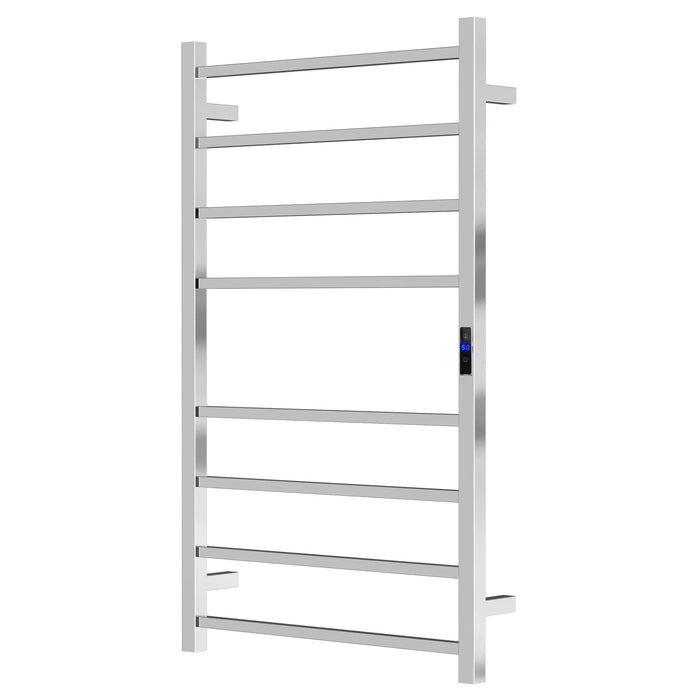 Silver Electric Heated Towel Rail 8 Bar 600mm Timer & Temp Control IPX2