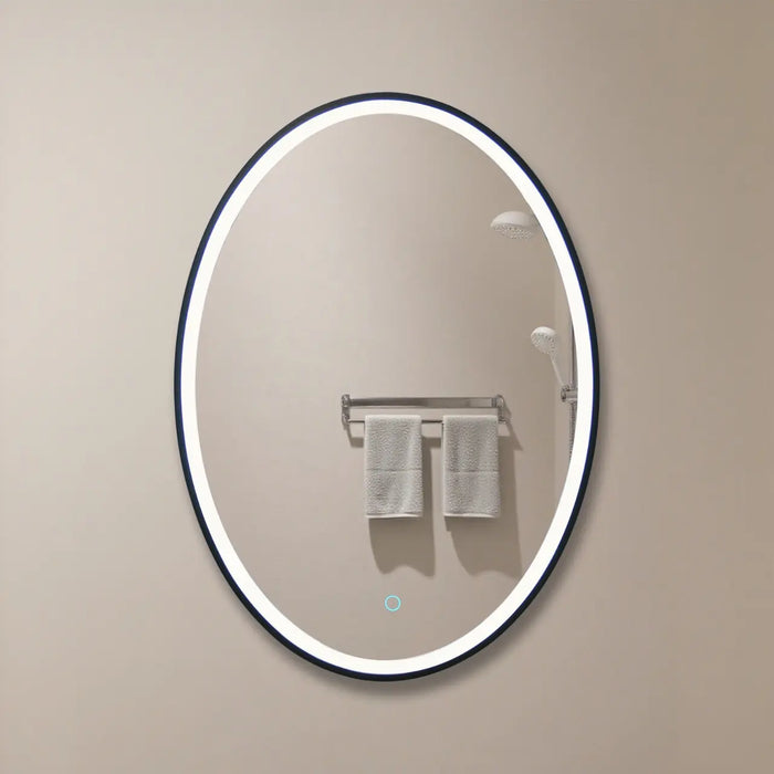 Black Oval LED Mirror with 3-Color Adjustable Lighting 500×700mm Anti-Fog