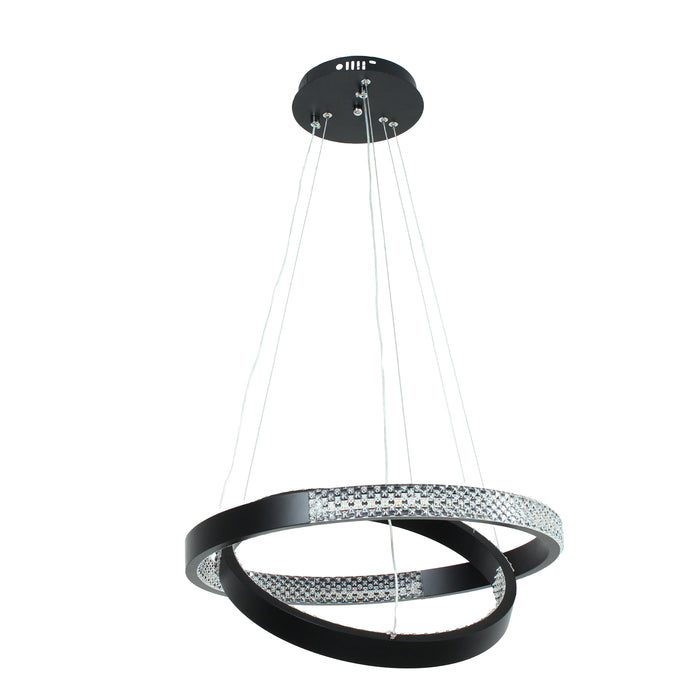 Modern LED Overlap Pendant Light in Black with Crystals