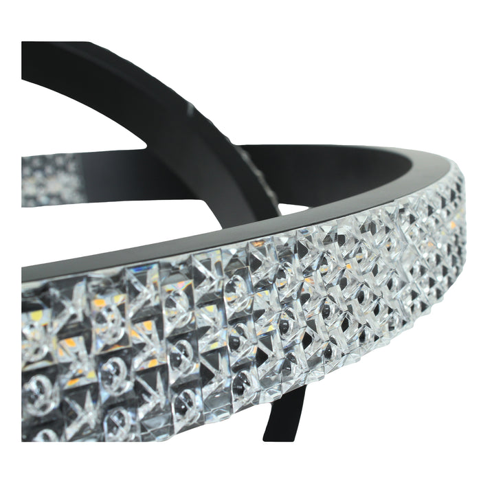 Modern LED Overlap Pendant Light in Black with Crystals