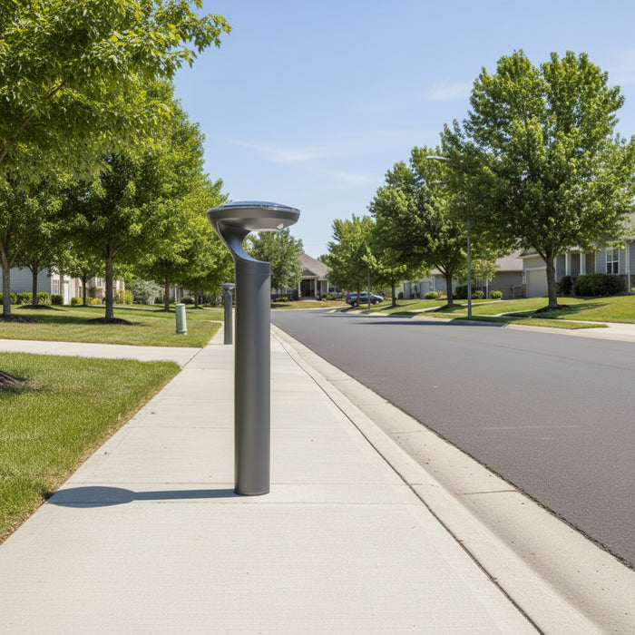 Dark gray outdoor light fixture on a white background
