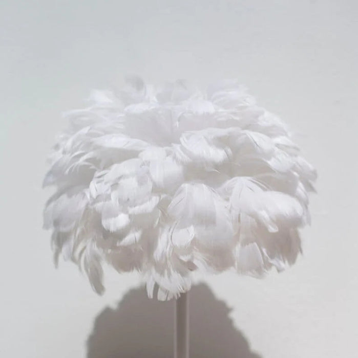 PLUMA White Table Lamp with Feather Shade – E27, 25W Max Free AKL Shipping