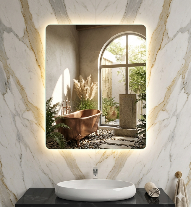 White Frame 3 Light Color 600*700 Led Mirror Light Anti-Fog