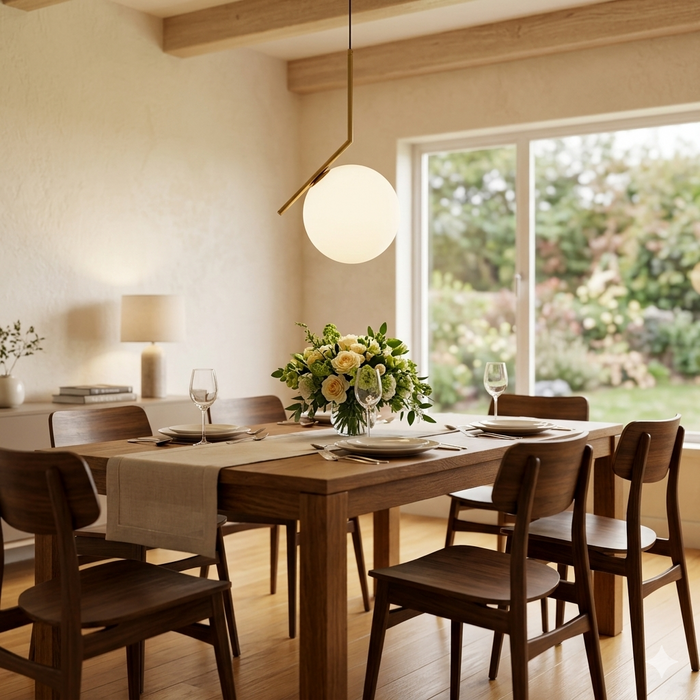 Modern Minimalist Pendant Light - 200mm White Glass Globe with Painted Iron Frame (E27 Base)