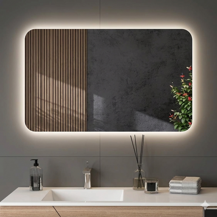 BREEZE White Frame 3 Light Color 900*700 Led Mirror Light Anti-Fog IP44