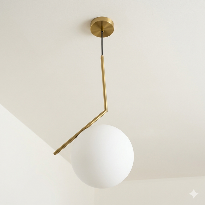 Modern Minimalist Pendant Light - 200mm White Glass Globe with Painted Iron Frame (E27 Base)