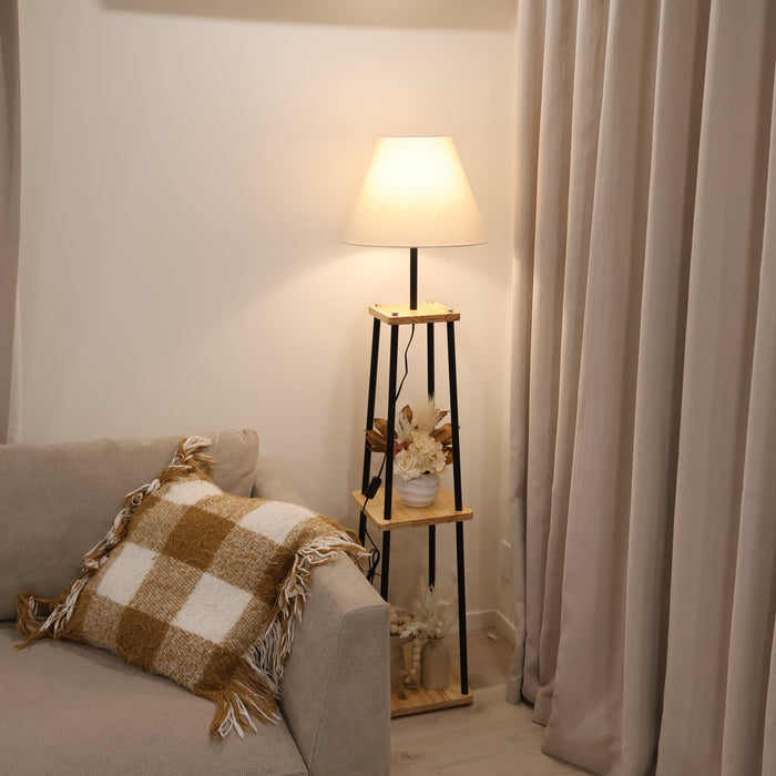 AUREST Wood & Metal Floor Lamp with Shelf – E27, 25W Max Free AKL Shipping