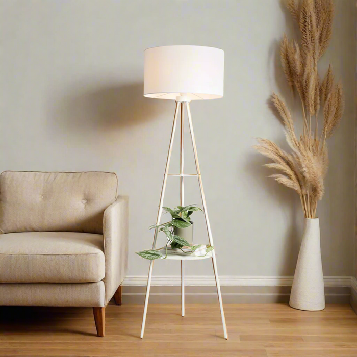 LUMO Modern Metal Floor Lamp with Shelf – E27, 25W Max Free AKL Shipping