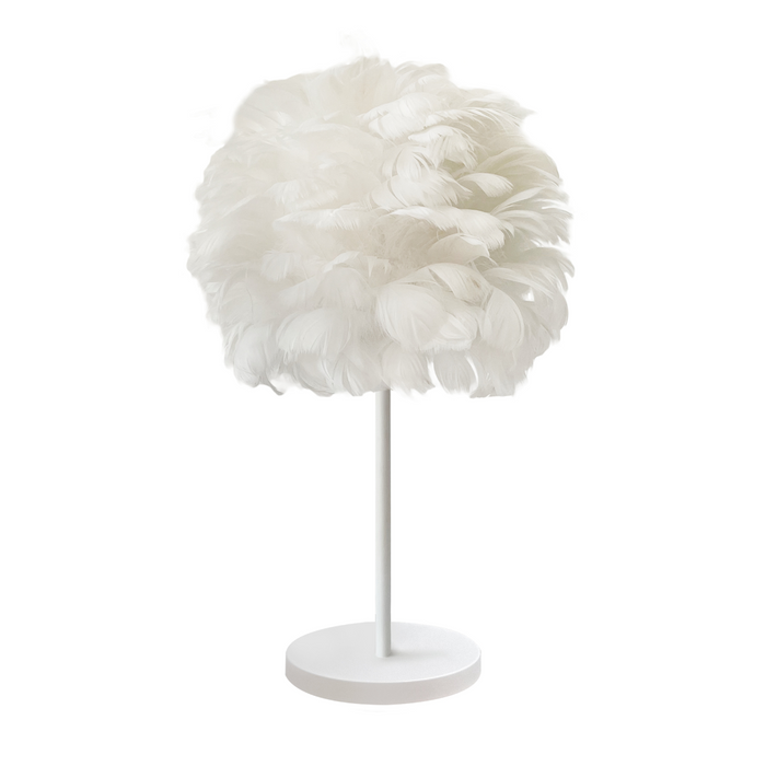 PLUMA White Table Lamp with Feather Shade – E27, 25W Max Free AKL Shipping