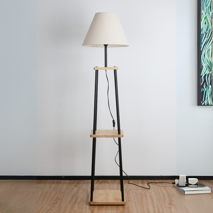 AUREST Wood & Metal Floor Lamp with Shelf – E27, 25W Max Free AKL Shipping